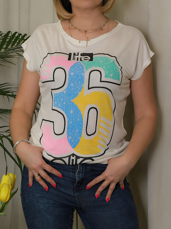 Bawełniana Koszulka Bluzka T-shirt PRINT Casual 23 (1)